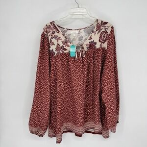 Maurices Maroon and Cream Floral Blouse